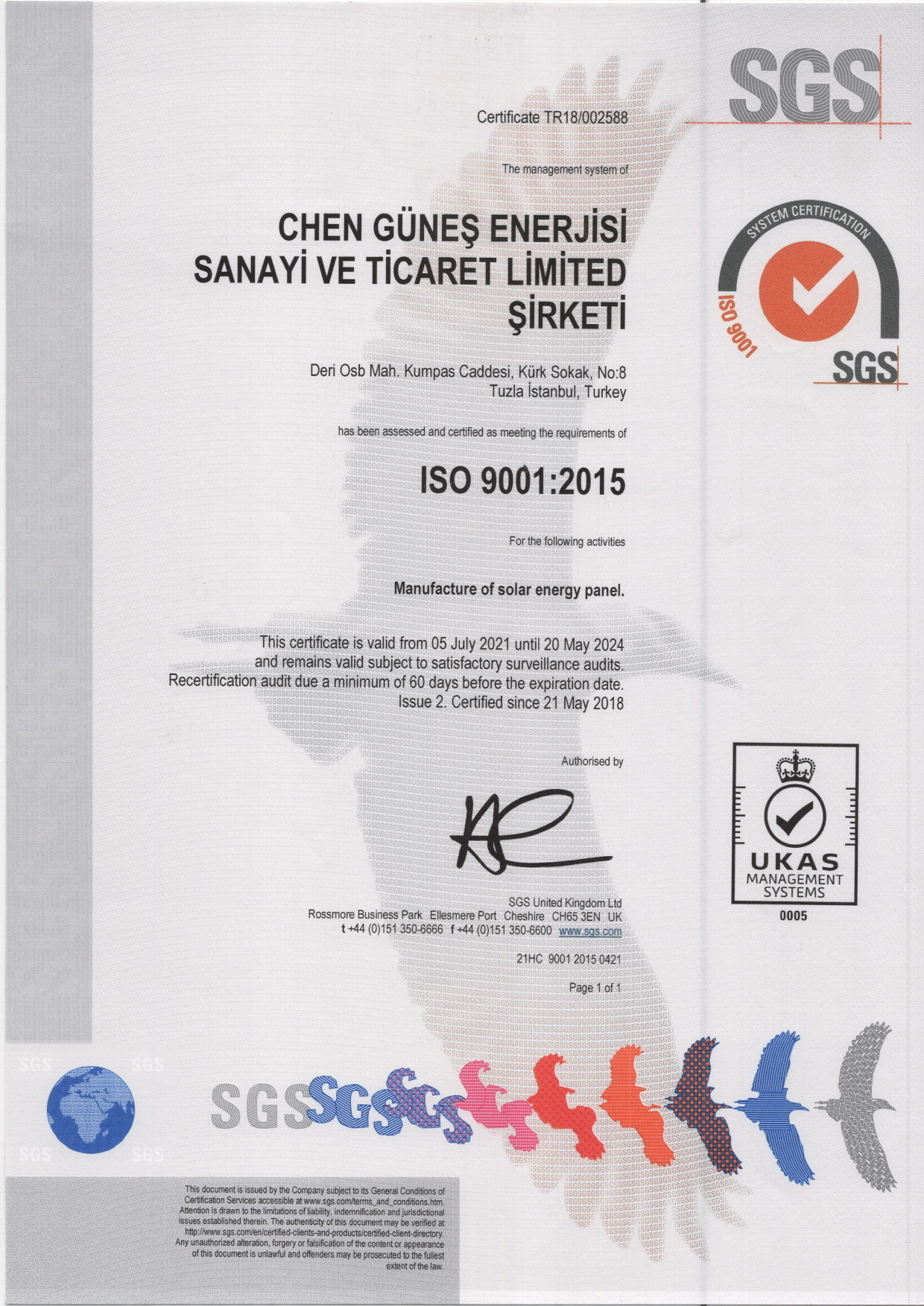Certificate of Compliance - ISO 9001 2015 UKAS